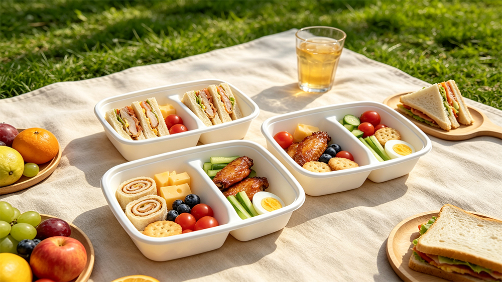 2 compartment bagasse square lunch boxes